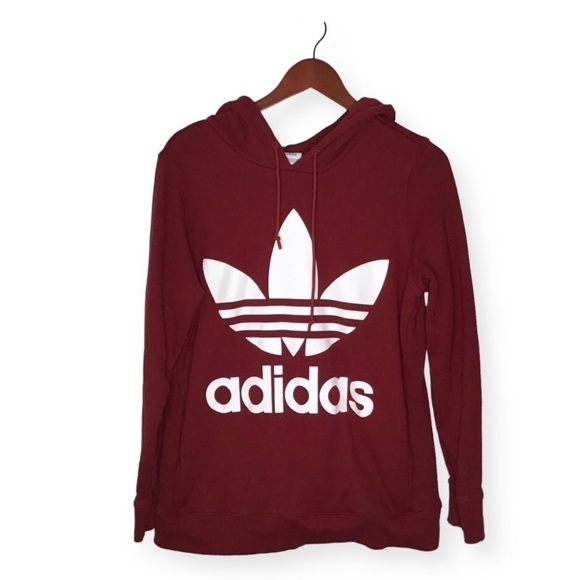 Adidas Trefoil Logo Hoodie in Burgundy Size Large. - Picture 1 of 12